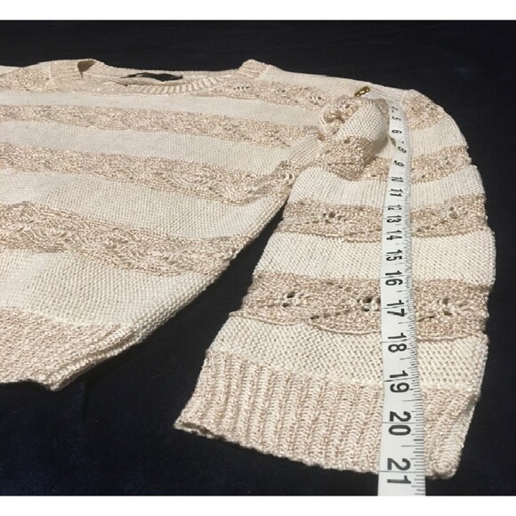✨️3 For $20✨️ sweater Womens M cream gold metallic glitter striped Y2K Coastal - Picture 6 of 7